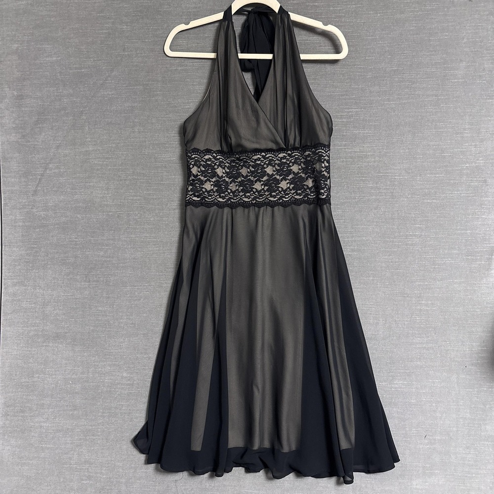 Vintage‎ Connected Dress 8 Petite Black Halter Lace Whimsigoth Dark Romantic Y2k